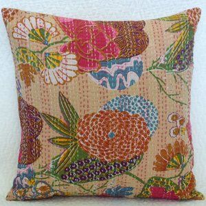 16 x 16 Indian Kantha Pillow Cover Boho Gypsy